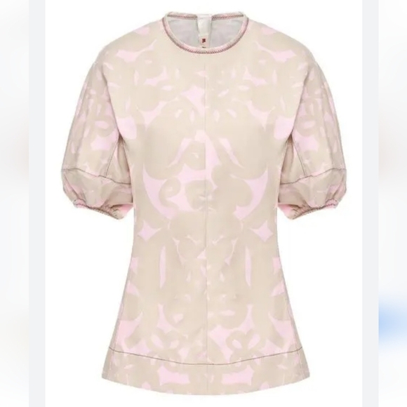 Marni Resort Cotton and Linen Blouse Balloon Sleeves Tan Pink 40 IT | 4 US - Picture 17 of 17